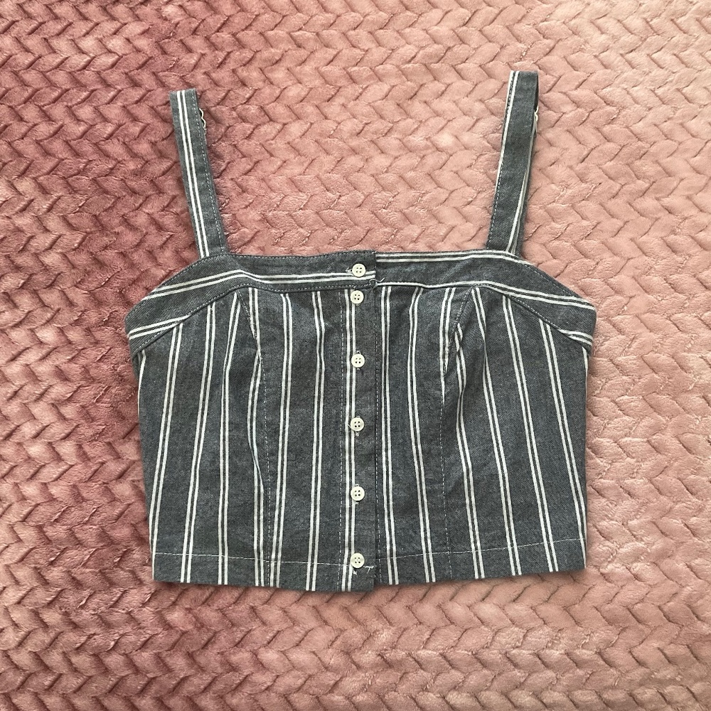 Brandy Melville Grey and White Striped‎ Crop Top